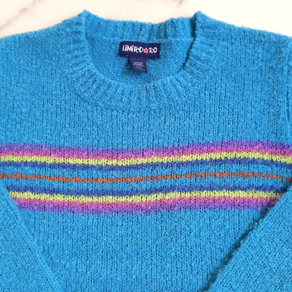Limited Too Girl's crewneck sweater with multi color stripes. - Picture 3 of 4